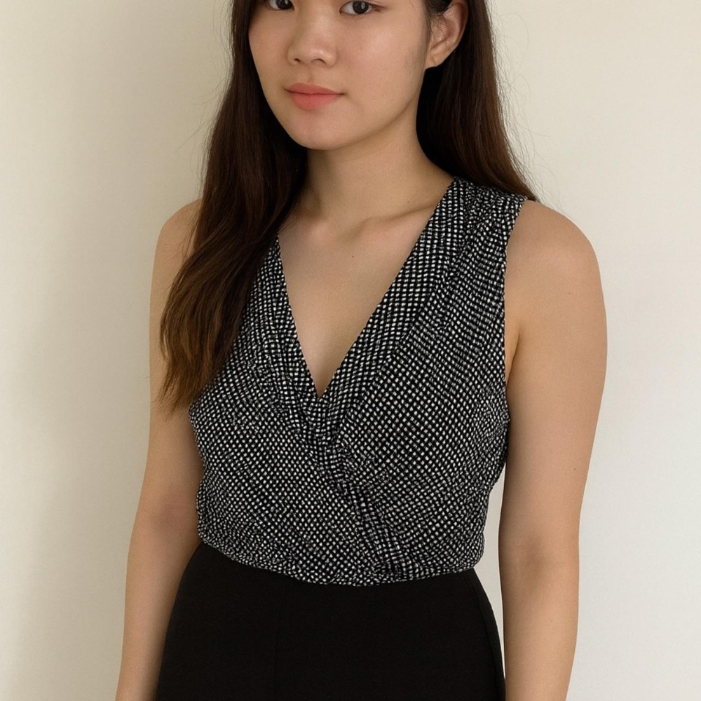 DKNY Black and White Women's Silk Top